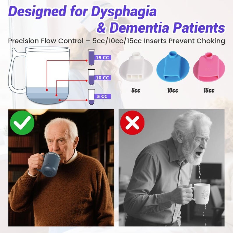 EZSLINGGLIDE Dysphagia Regulating Drinking Cups for Swallowing Difficulty - with 5cc, 10cc, & 15cc Sip Cup Options - Liquids Only - Pack of 1 (Blue) - Image 3